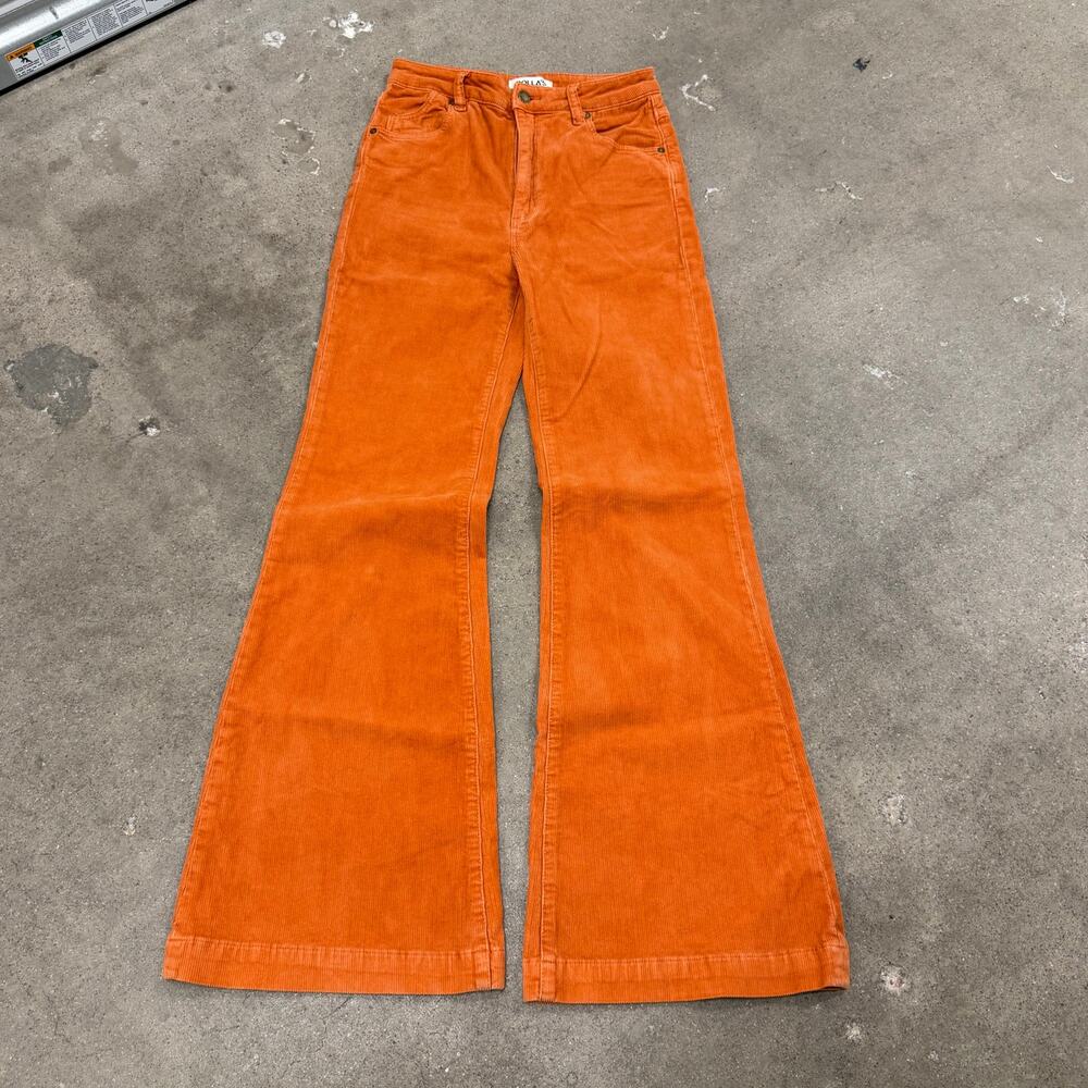 Rollas Eastcoast Flare Disco Corduroy Orange Boho Pants 27 70s Hippie